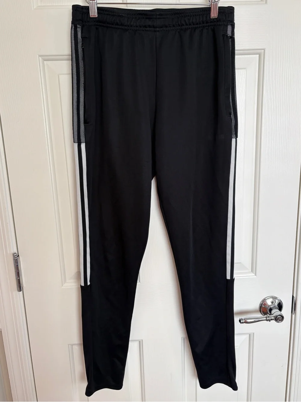 Adidas Black Track Pants w/ White Stripes & Mesh Panels
